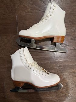 Vintage Riedell 320 White Leather Figure Skates Size 5.5 M MK Club 2000 Blades