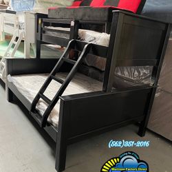 Twin Full Black Bunk End With Mattresses Colchones Litera Nueva 
