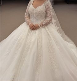 Elegant Custom Wedding Dress, Classic Ball Gown, Long Sleeve
