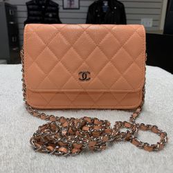 CHANEL Mini Wallet on Chain WOC Caviar Coral Bag 