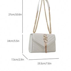 Women Leather Shoulder Bag Small Crossbody Bag Ladies Purses Chain Bag Handbag in White.