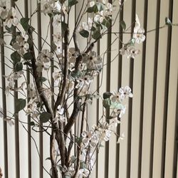ARTIFICIAL PLANT WITH SILK FLOWERS 8 FEET TALL IN BROWN POT