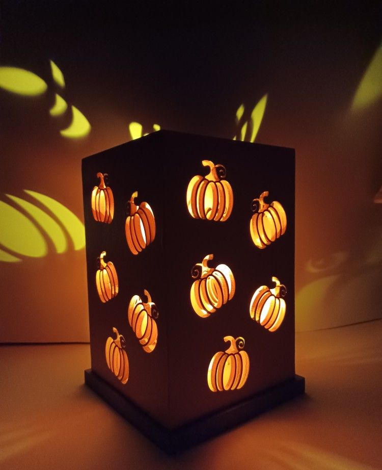 Light Up Wood Cutout Lantern With Pumpkin Design