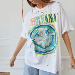 Urban Outfitters Nirvana Nevermind Oversized T Shirt Womens White S/M Distressed