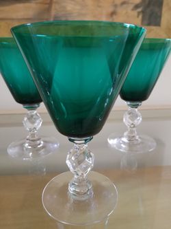 Set of 6 Vintage Deep Teal Green Glasses