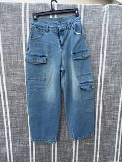 Light Wash Denim Cargo Jeans