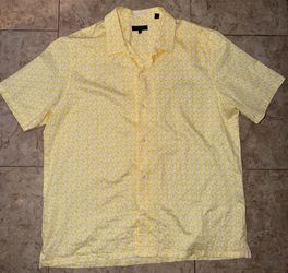 Ted Baker London Size 6 (XXL) Men's Short Sleeve Geometric Shirt - Yellow/White
