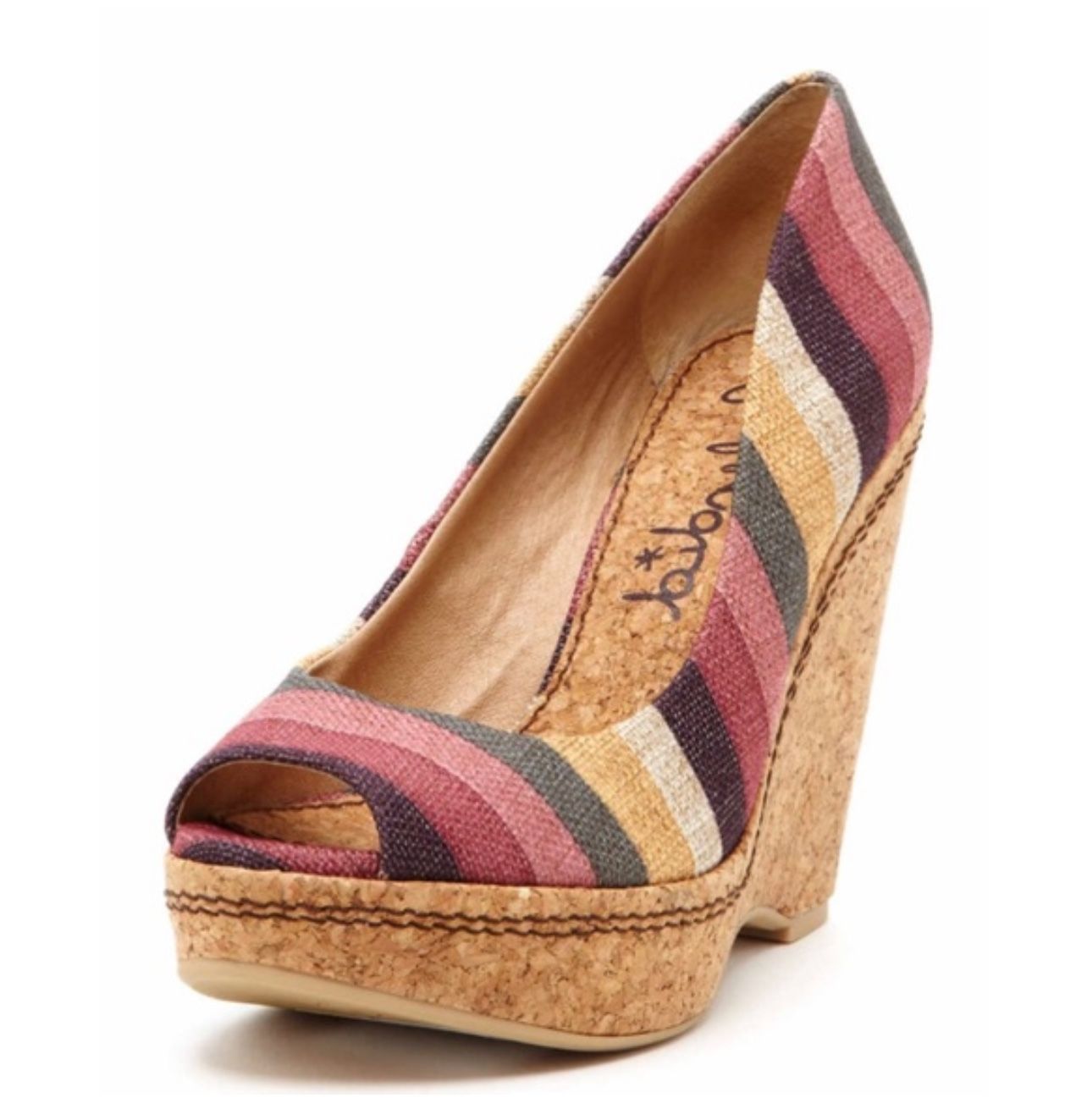 Splendid Striped Cork Platform Wedge Heels