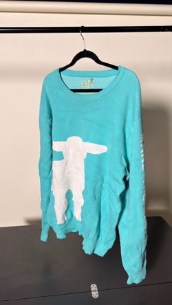 KAMELL “Slogan” Teal Knit Sweater XXL – Make The Sacrifice Streetwear