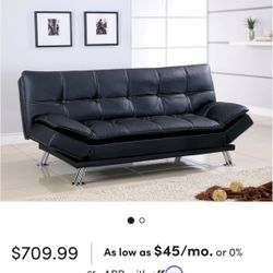 Twin 73''  Black Leather Tight Back Adjustable Couch