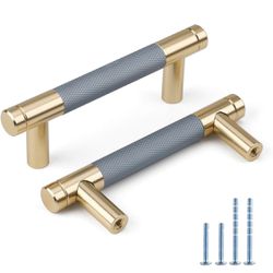 12 Pack 3 Inch 76 mm Barrel Cabinet Pulls Gold and Grey