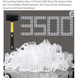 Tile Leveling System Clips 1/16 Inch 3500 Piece Tile Spacers Clips and 16 oz Rubber Mallet Hammer .Tile Tools Set for Professional Ceramic and Stone I