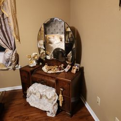 Antique Vanity Dresser With Stool