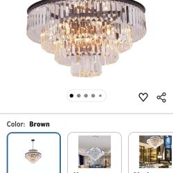 24" Oil Brown Crystal Chandelier, Modern 5-Tier Ceiling Light with Clear Crystal Prisms, Luxury Pendant Lighting for Dining Room Entryway