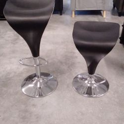 Bar Stools, Adjustable Height, Black And White, Backless, Set Of Two 