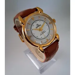 Vintage Roamer Men's Leather Mechanical Gold & Brown Watch RARE