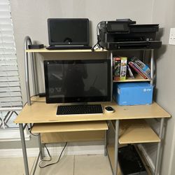 Computer Laptop Printer And Desk 