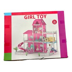 Girls Princess Pink Dollhouse Play Set & Figurines New
