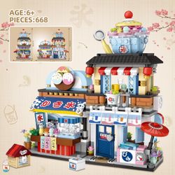 668 Pcs Japanese Street View Drink Shop Mini Building Blocks