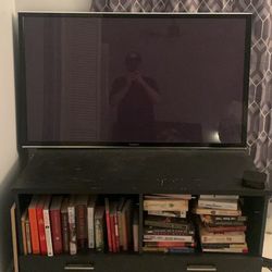 Black Wood TV Stand With Shelves And drawers 