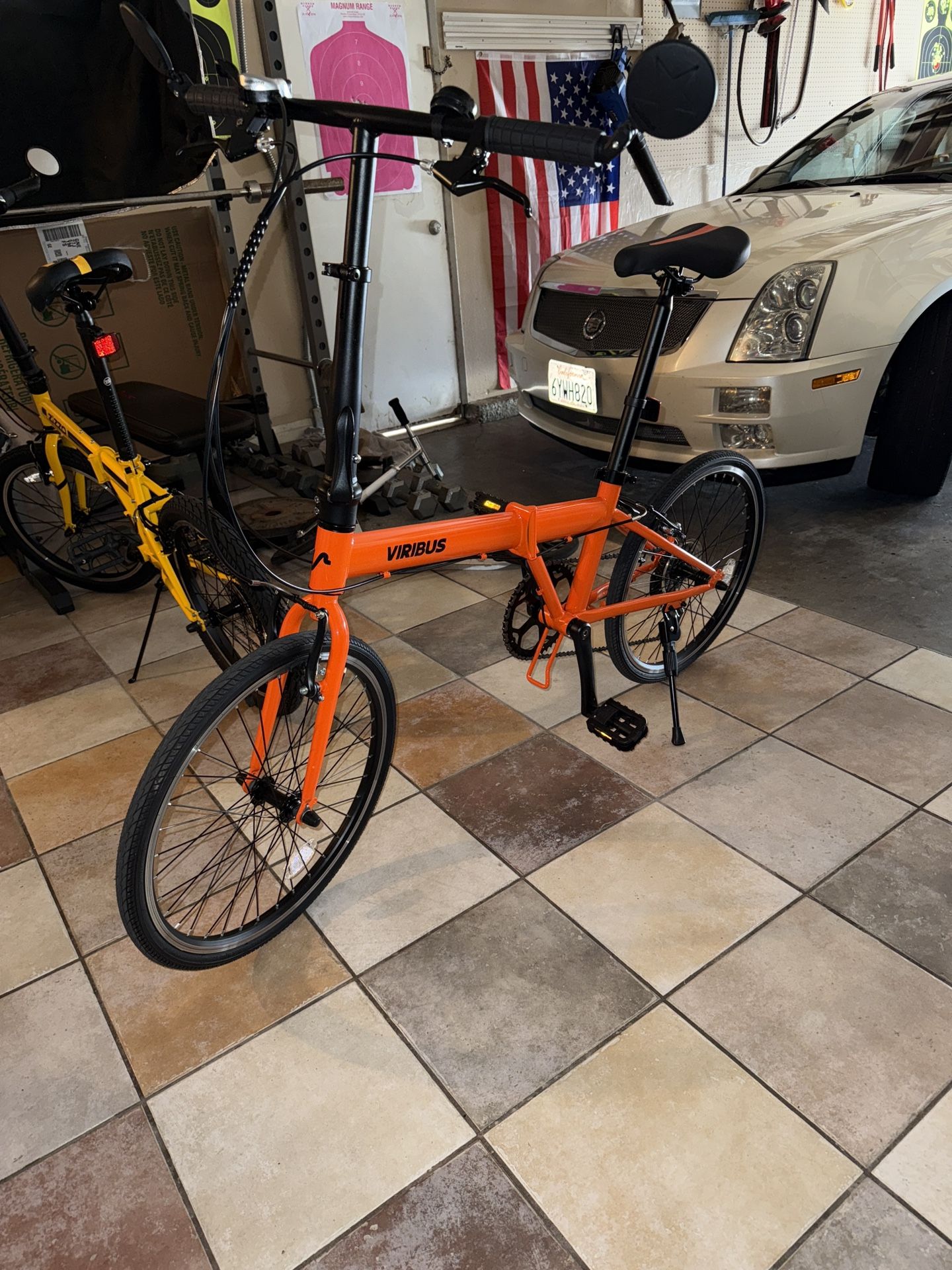 VIRIBUS 20" Adult Folding Bike 7 Speed City Commuter Bicycle with Self Locking Latch Coral