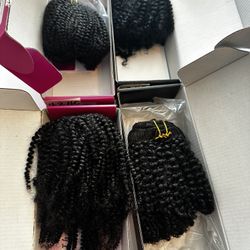 #2HC  7 Pieces Clips In Human Hair Extensions Kinky Curly 12”