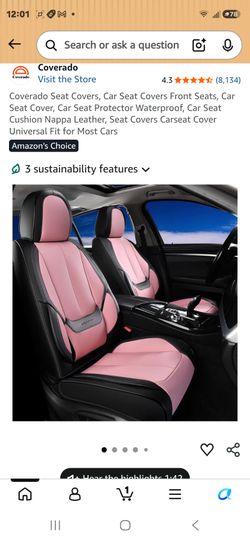 Coverado Car Seat Covers – Pink & Black (Front Seats) + Matching Steering Wheel Cover