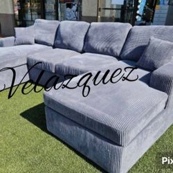 ✅️✅️4 pc  grey corduroy fabric sectional sofa with double chaise.✅️✅️✅️
