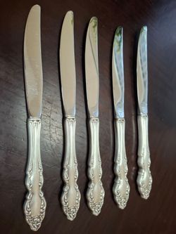 Vintage Silverplate Dinner Knives Ornate Floral Rose Set of 5