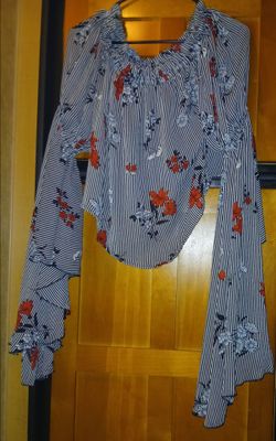 Live 4 Truth Blouse Boho Statement Bell Sleeve Crop Top Festival Off Shoulder L