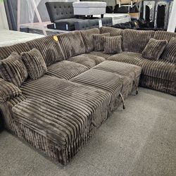 Brand New Sectional Pull Out Bed Storage Chaise Brown Corduroy $1299