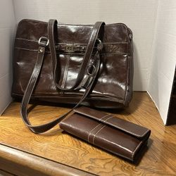 Giani Bernini Vintage Brown Leather Double Handled Handbag & Wallet-$50 Cash