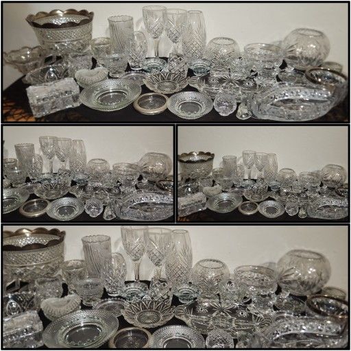 35PC VINTAGE CRYSTAL SERVING COLLECTION ANNA HÜTTE W. GERMANY STARBURST CUT CRYSTAL GLASS DRINKWARE & DECOR
