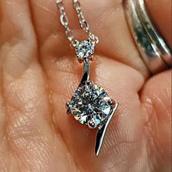 1 Carat Moissanite 18kt Gold Plated Sterling Silver Necklace 