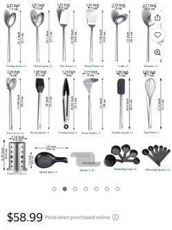 🆕 in 📦 40Pieces Stainless Steel Kitchen Utensils Set with Utensils Holder,Kitchen Gadgets Kitchen Essentials,Metal Spatula Set