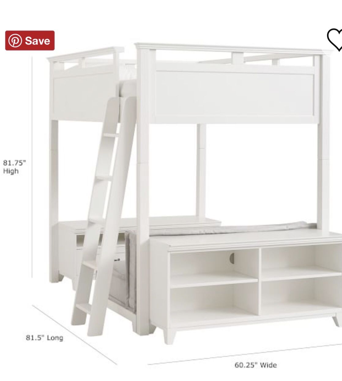 PBTeen Hampton Loft Bed w/sofa and tv credenza and book shelf