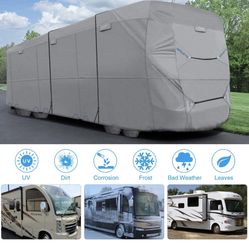 RVMasking Heavy Duty 6 Layers Top Class A RV Cover with 4 Tire Covers and 2 Extra Windproof Straps, Fits 38.1-42 ft Camper Cover