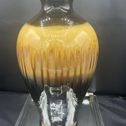 Vintage Ceramic 12” tall Earth Tone Dripped Glaze with earthtone colors