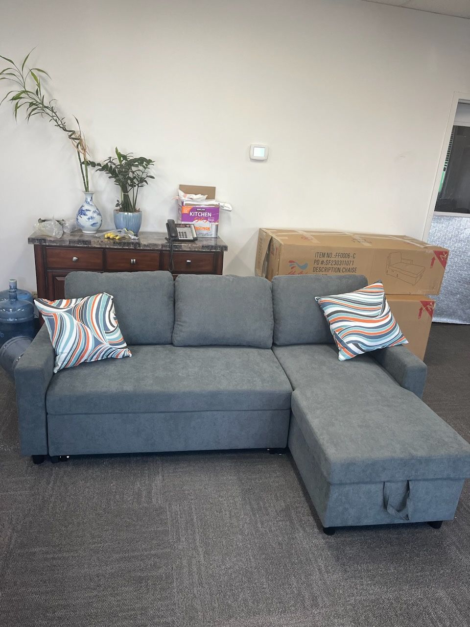 Grey Microfiber Sectional Sleeper Sofa Couch