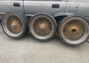 Chrome and Gold Wire Spoke Wheels with Tires