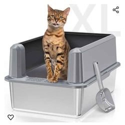Stainless Steel Cat Litter Box XL Metal Litter Box for Big Cats, Extra Large Kitty Litter Box Easy Clean, Anti-Leakage, Include Litter Scoop, Enclosur