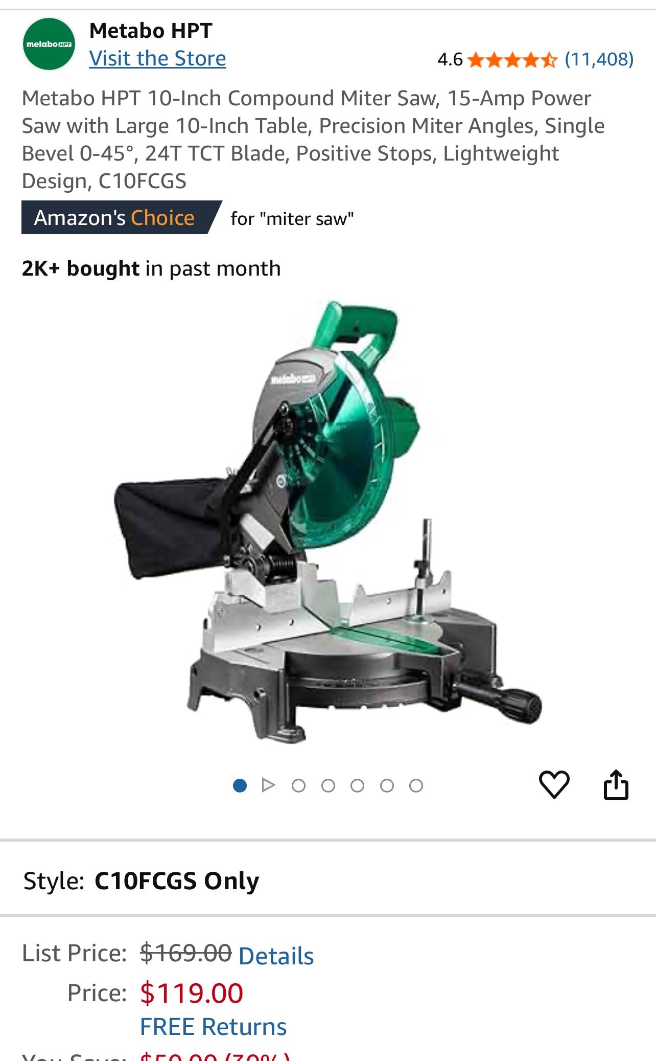 Like New Metabo 10 Inch Compound Miter Saw 15 Amp