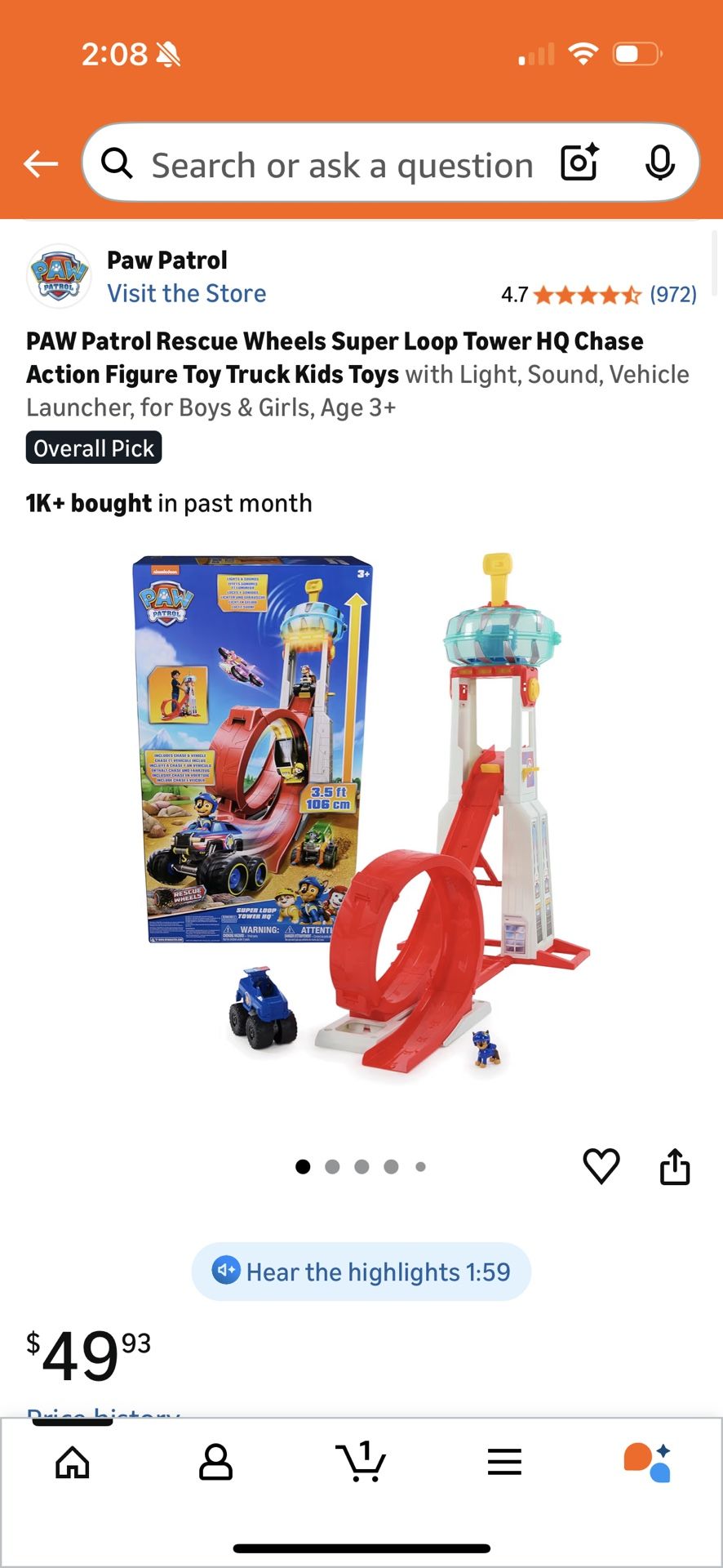 PAW Patrol Rescue Wheels Super Loop Tower HQ Chase Action Figure Toy Truck Kids Toys