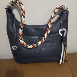 Brighton Leather Handbag Hobo Style Navy