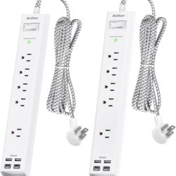 10Ft Surge Protector Power Strip - Long Extension Cord, Addtam 5 Widely Outlets 4 USB Ports, 2 Pack