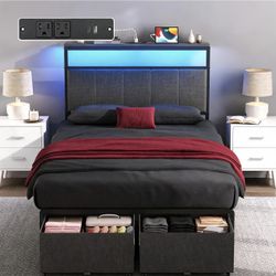 Twin Bed Frame w/ Storage Headboard & 2 Drawers – No Box Spring