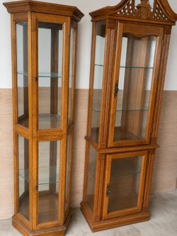 Wooden Display Curio Cabinets with Glass Shelves