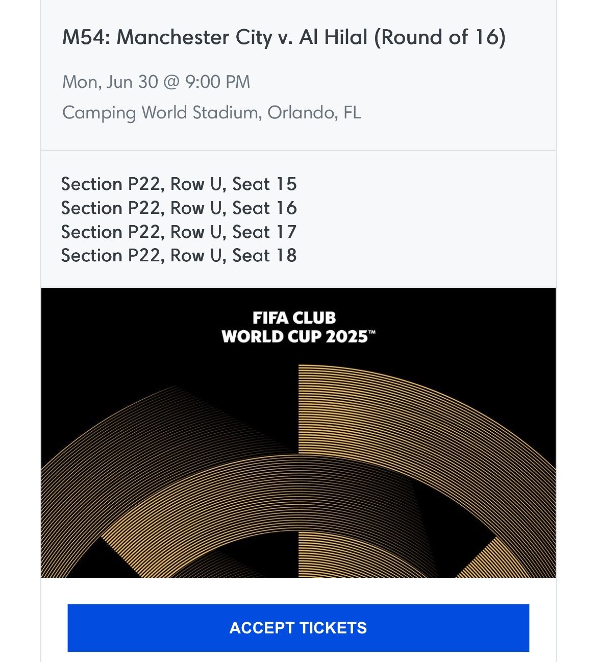 Manchester City Vs. Al Hilal SFC 4 Tickets