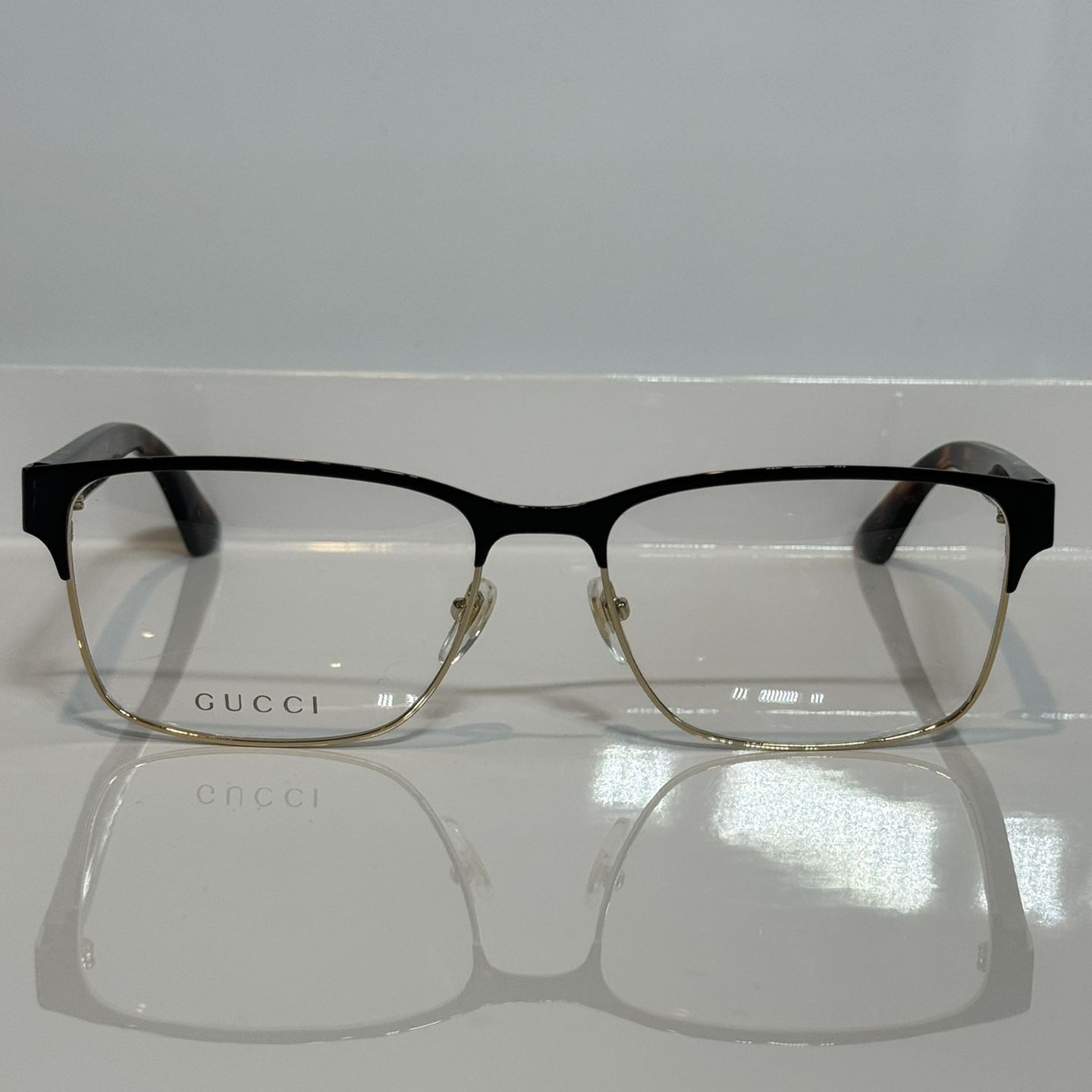 New Gucci GH0750O 006 Black Gold Large Square Metal Eyeglasses 60mm