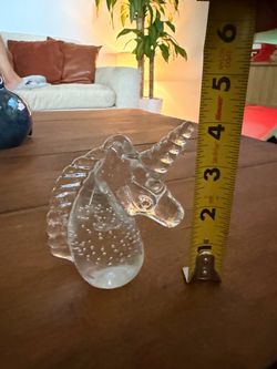 Vintage Clear Glass Unicorn Figurine / Paperweight – 4.5”